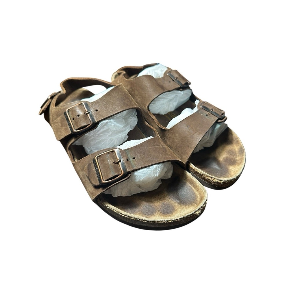 Brown Men's Double-Buckle Leather Sandals